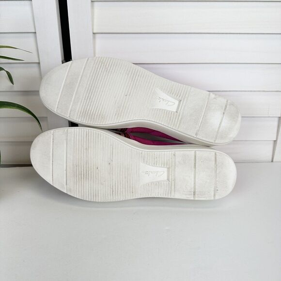 Clarks Collection 10 W Layton Petal Fuchsia Stripe Slip On Sneaker Comfort Shoe - Picture 7 of 9